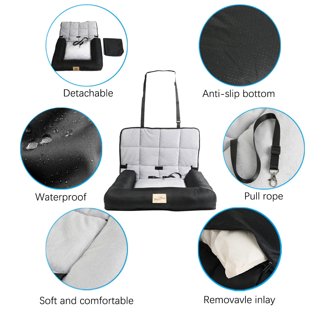 Bingopaw Car Seat Bed Waterproof Dog Cushion With Safety Belt