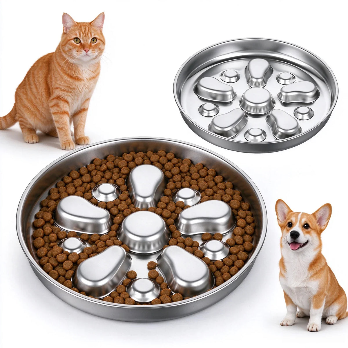 Premium Stainless Steel Flower Shaped Slow Feeder Dog Bowl