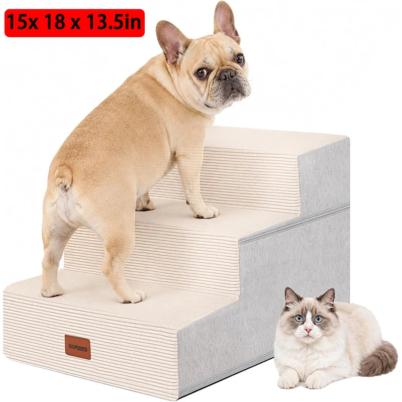 Wooden Ultra Wide Pet Steps With Removable Memory Foam Cover