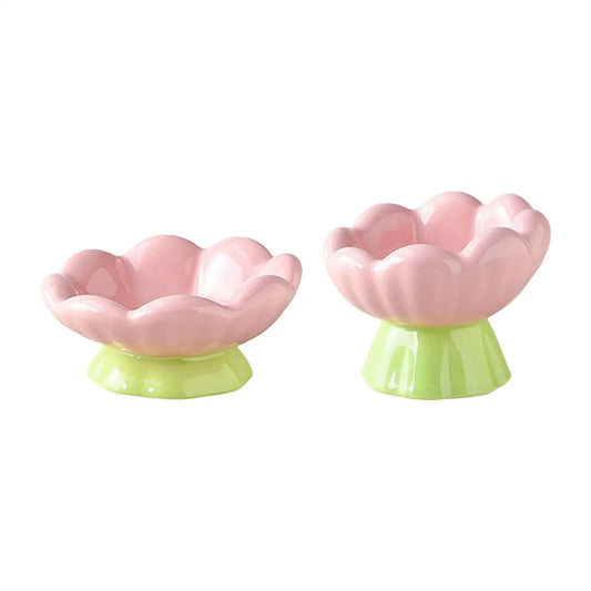 Kesoto Ceramic Raised Flower Shaped Pet Food And Water Bowl