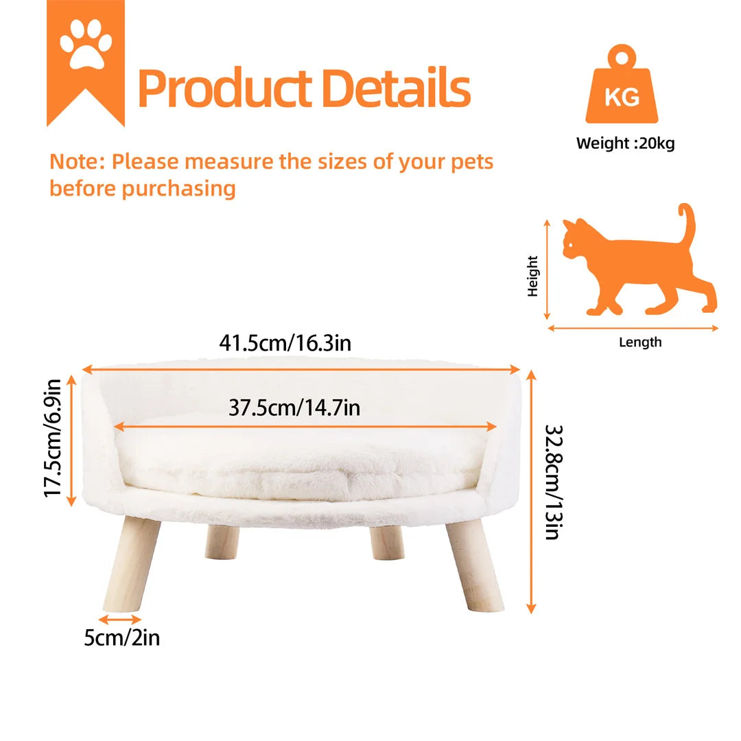 Bingopaw Plush Pet Nesting Chair With Waterproof Wood Leg Pad