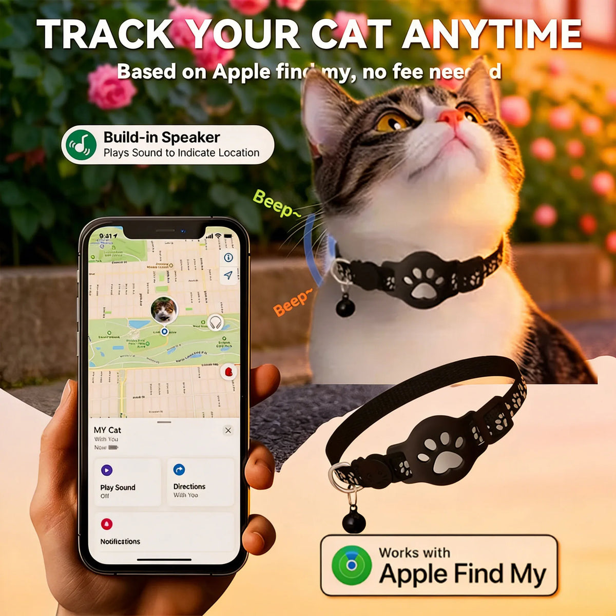Reflective AirTag Cat Collar With Quick Release Buckle For Cats