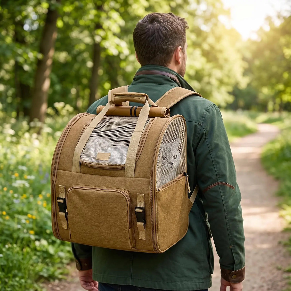 Expandable Mesh Cat Carrier Backpack With Breathable Nylon Design