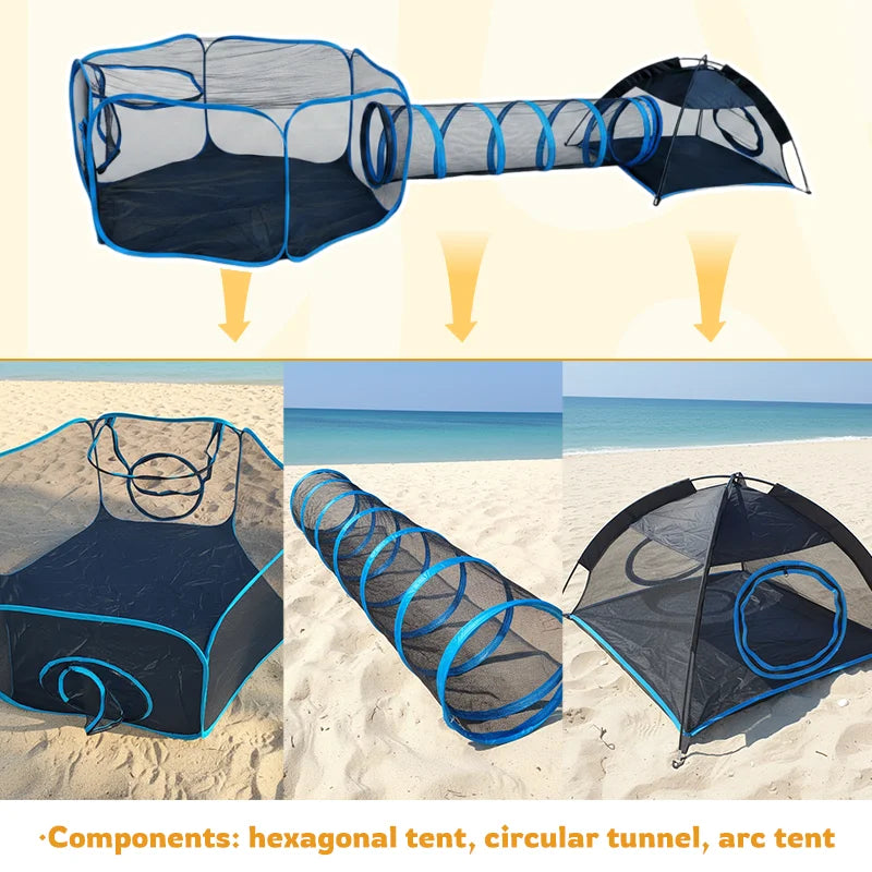 Three In One Foldable Pet Play Tent Mesh Tunnel Kennel