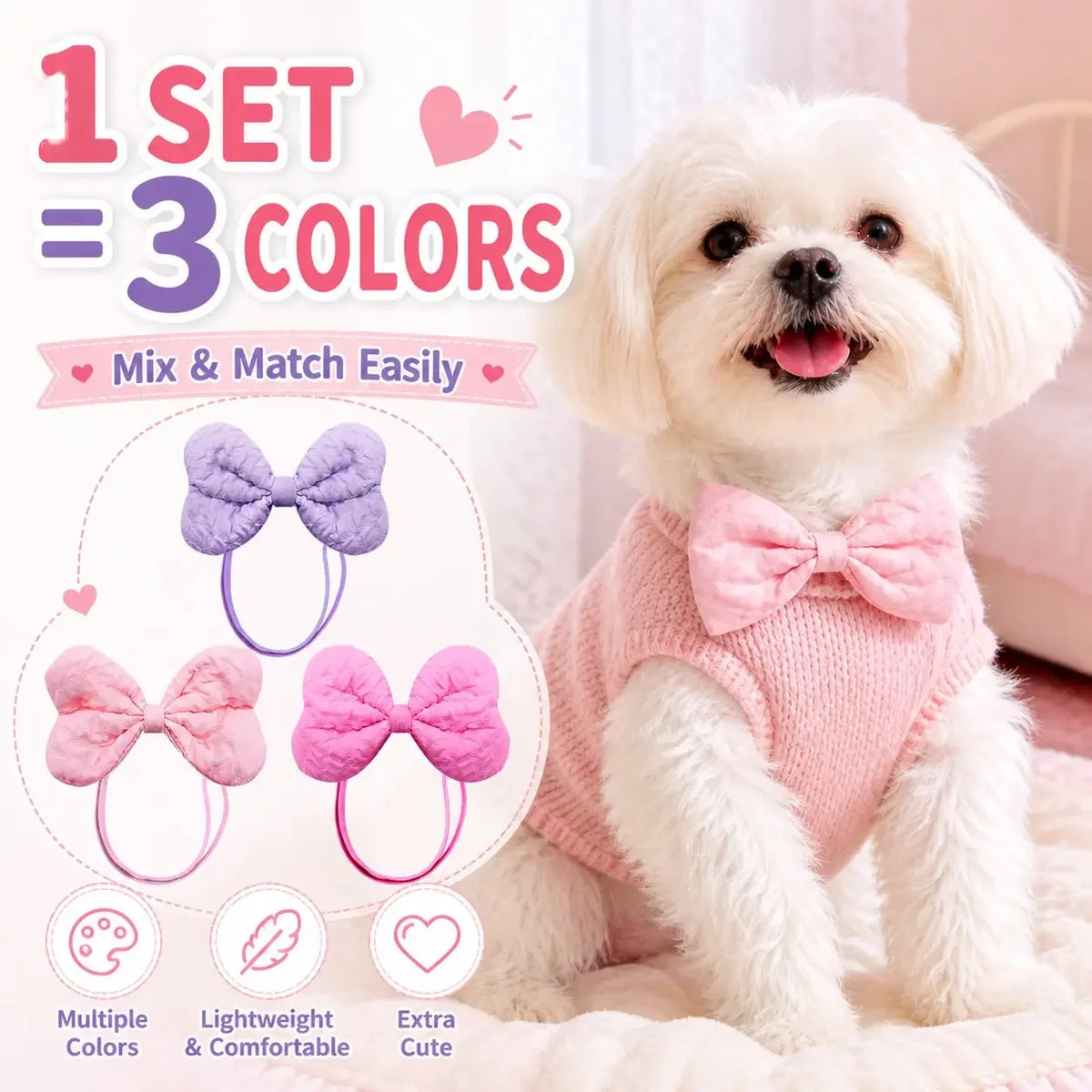 Quilted Leather Pet Bow Tie Set For Dogs And Cats