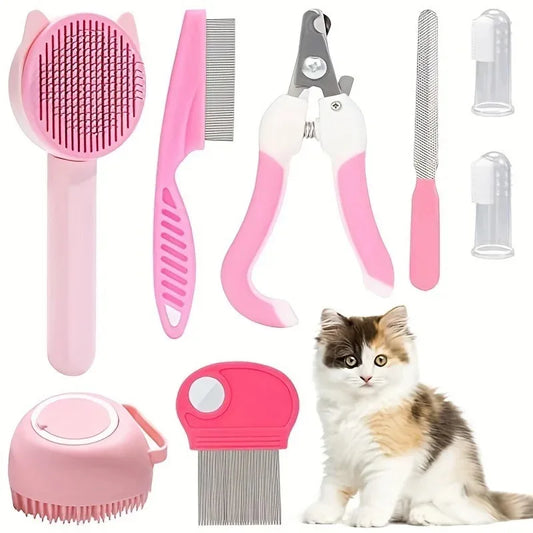 8 Piece Pet Grooming Set With Slicker Brush And Clippers