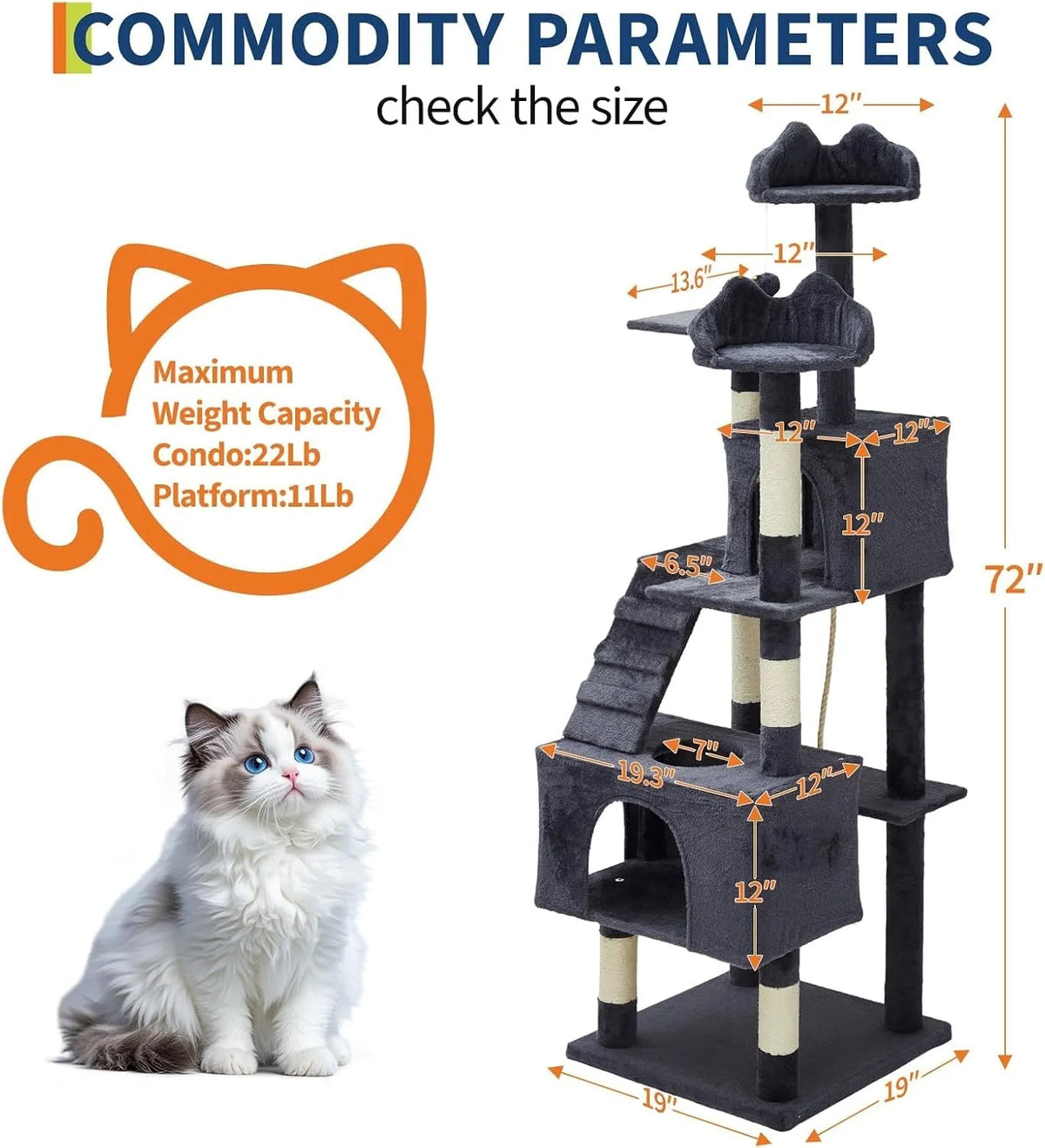 Spacious Multi Level Cat Tree With Sisal Posts And Hammock