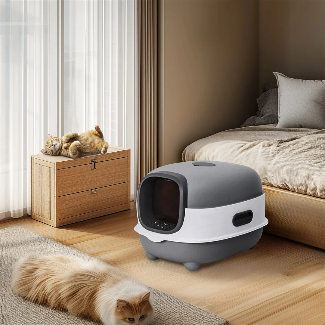 Hooded Front Entry Cat Litter Box With Scoop And Tray