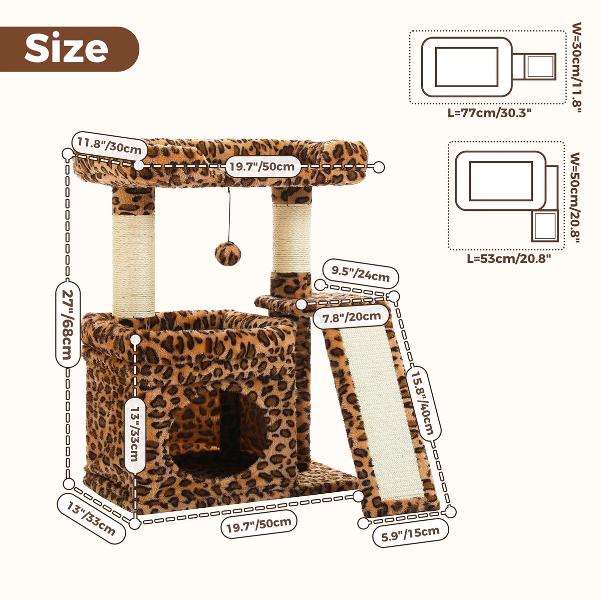 PEQULTI Three Tier Cat Tree With Sisal Scratcher And Condo