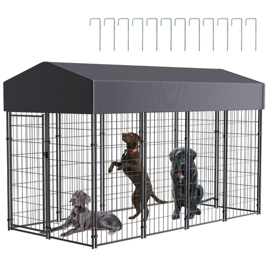 Bingopaw Galvanized Outdoor Dog Kennel Run With Weatherproof Canopy