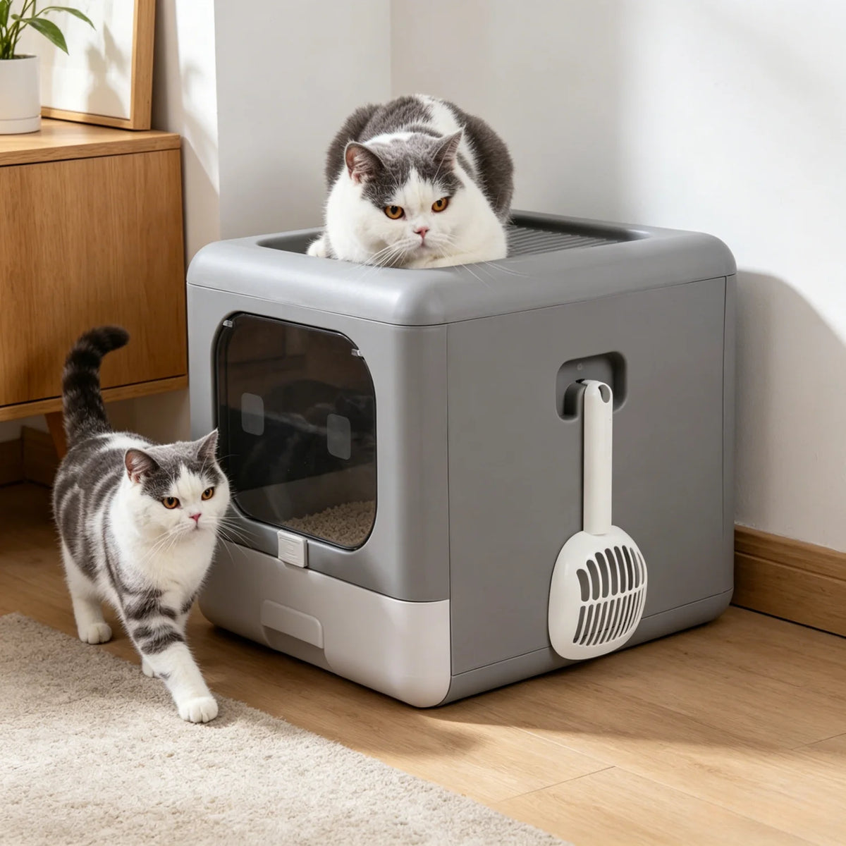 Foldable Sifting Cat Litter Box With Scoop And Tray