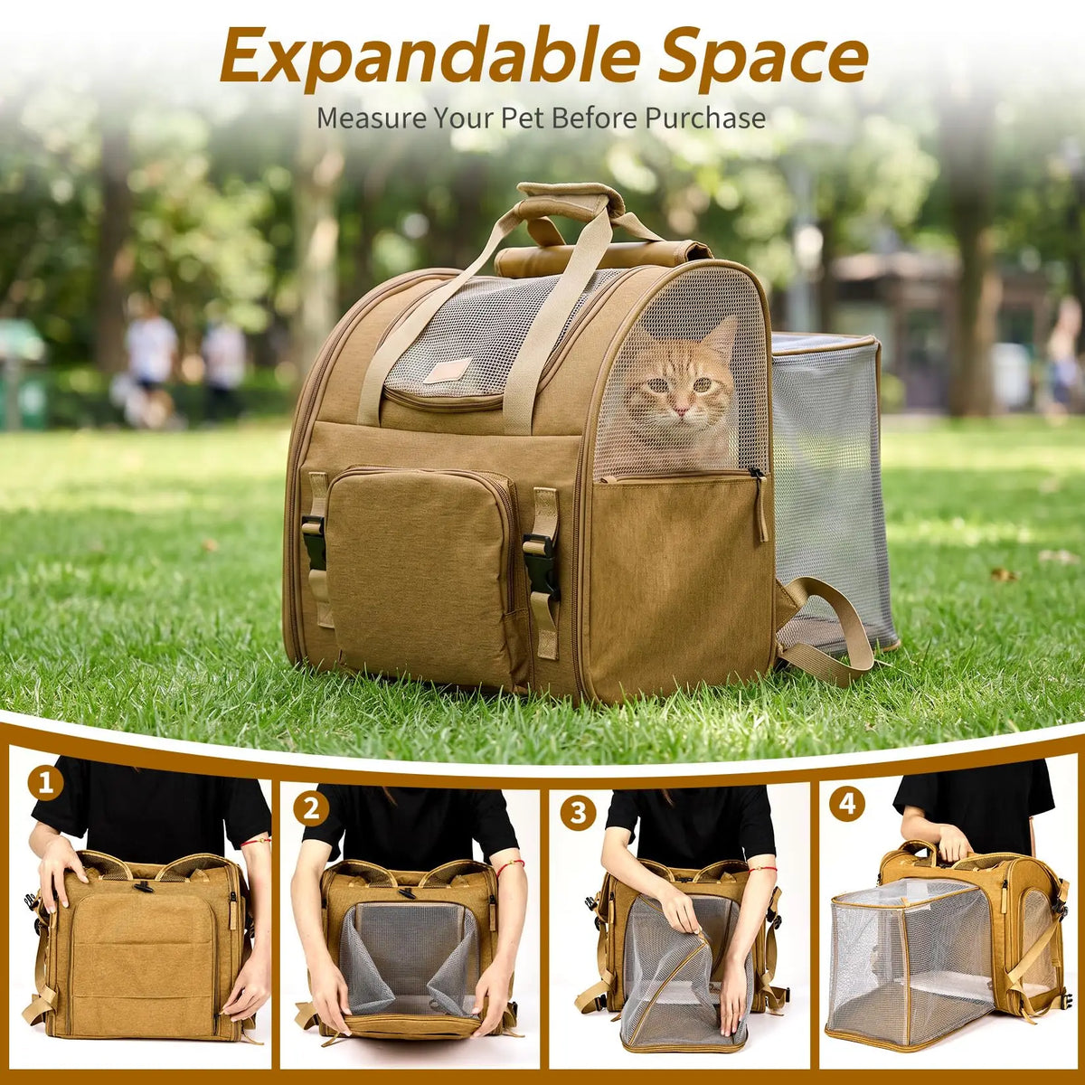 Expandable Mesh Cat Carrier Backpack With Breathable Nylon Design
