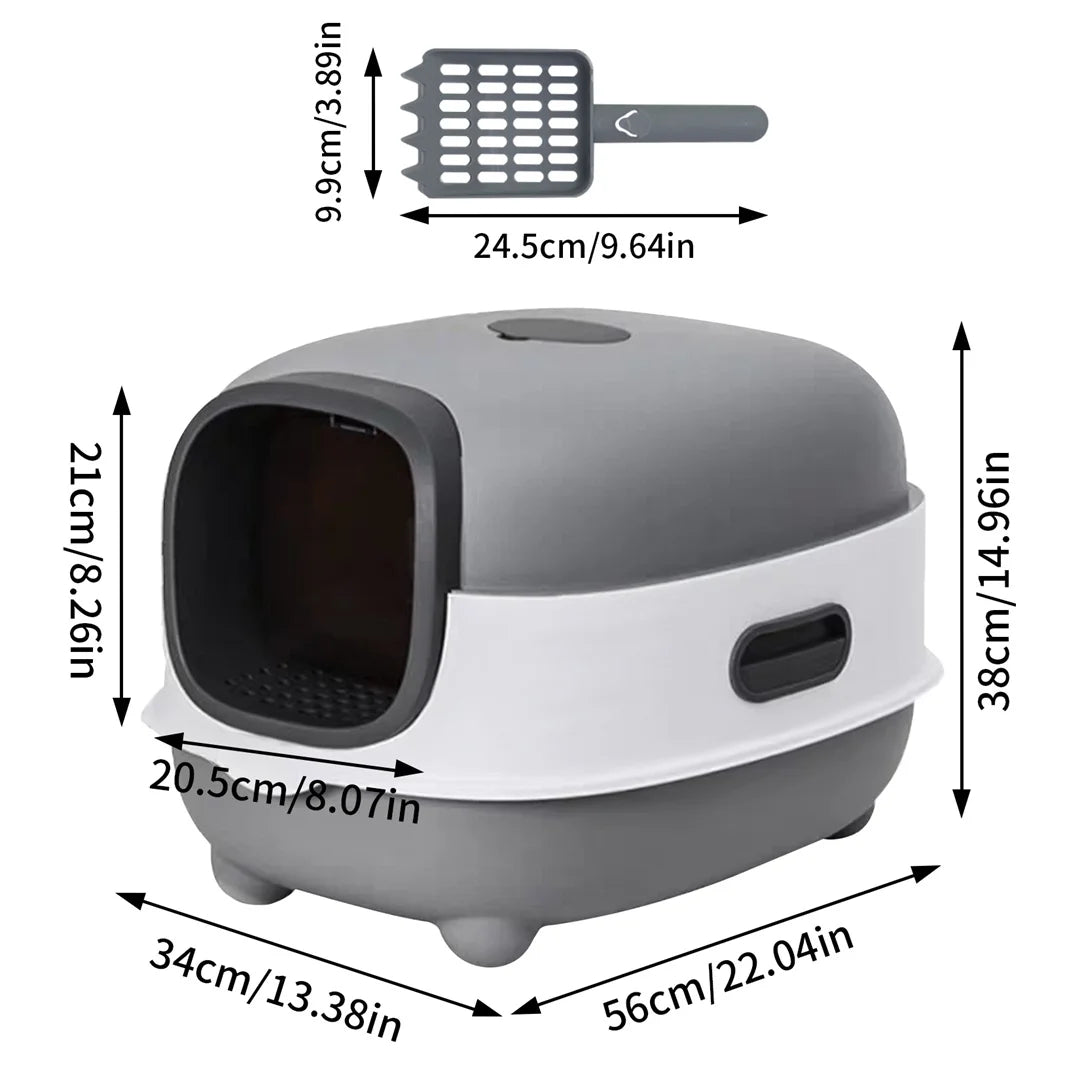 Hooded Front Entry Cat Litter Box With Scoop And Pan