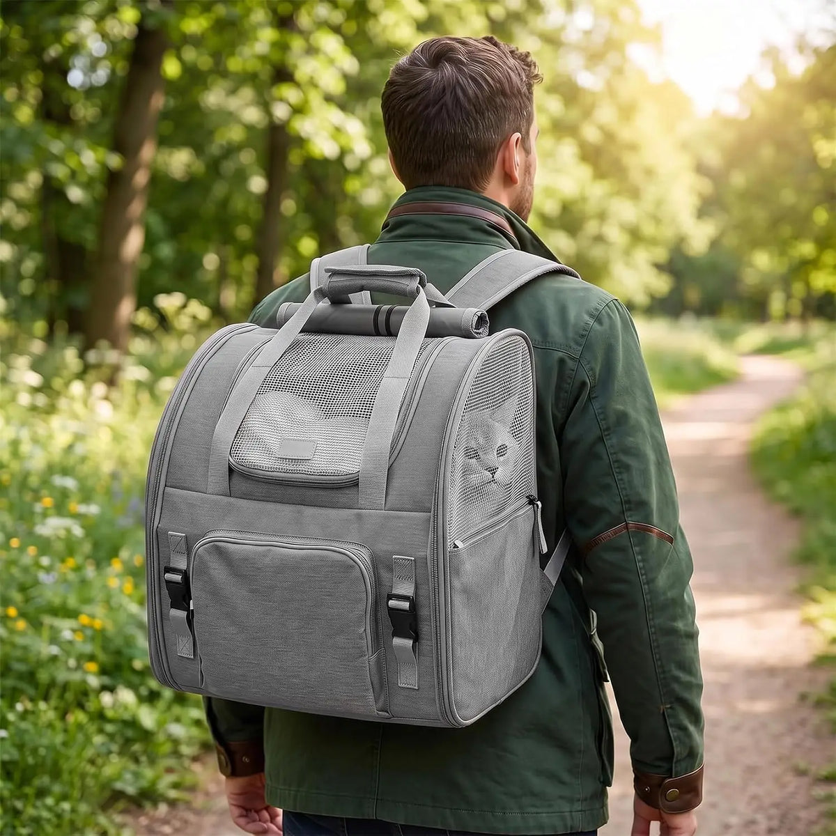 Expandable Mesh Cat Carrier Backpack With Breathable Nylon Design