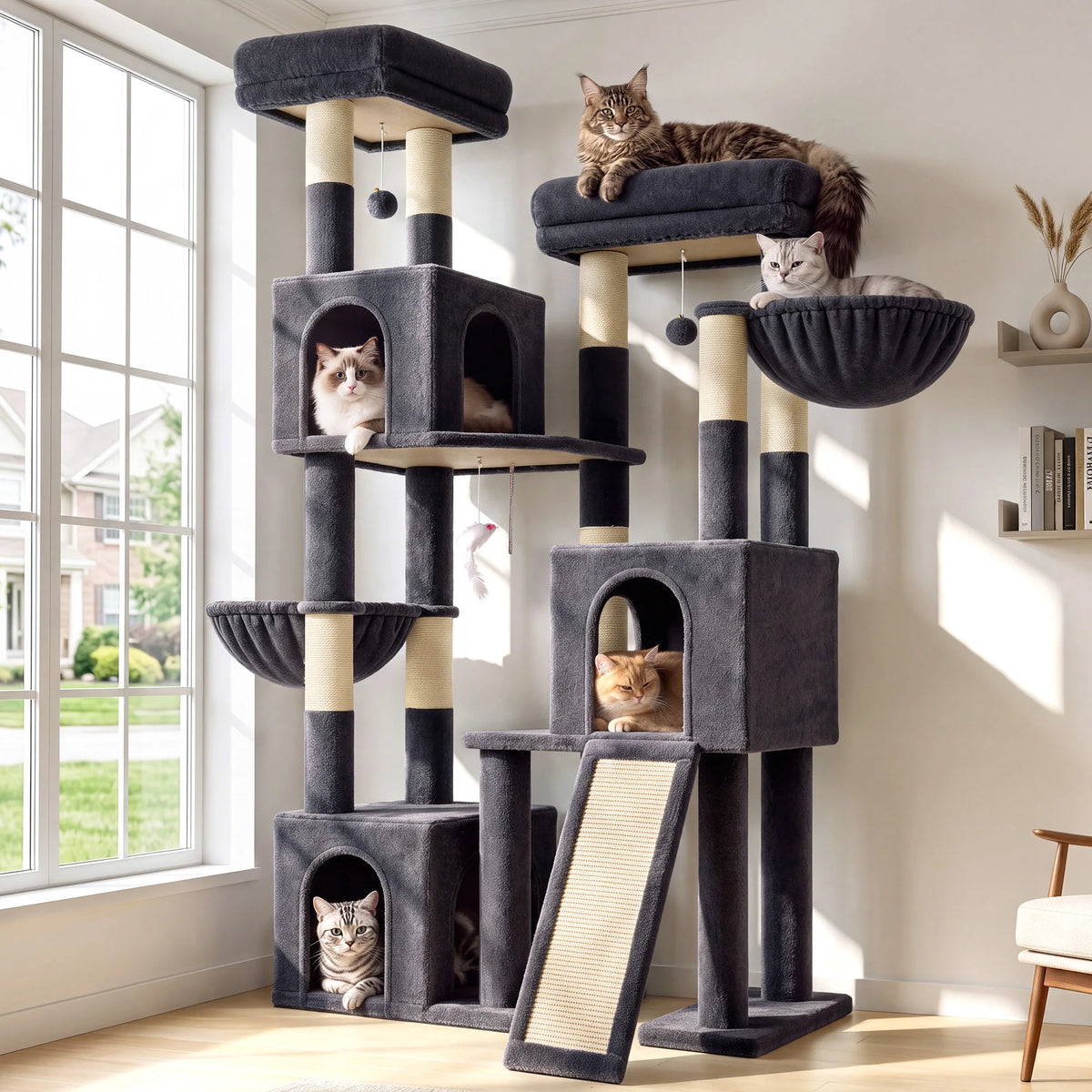 Globlazer Multi Tier Cat Climbing Tower With Sisal Posts And Hammocks