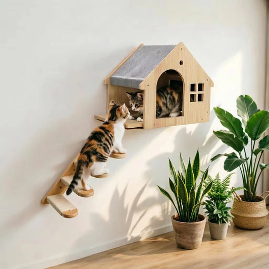 CWV Wooden Wall Mounted Cat Villa With Sleeping Platform