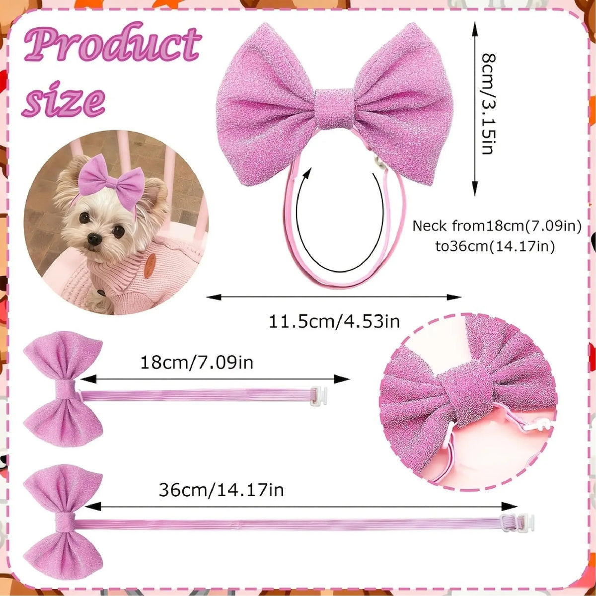 Premium Adjustable Leather Dog Hair Bow Set For Dogs