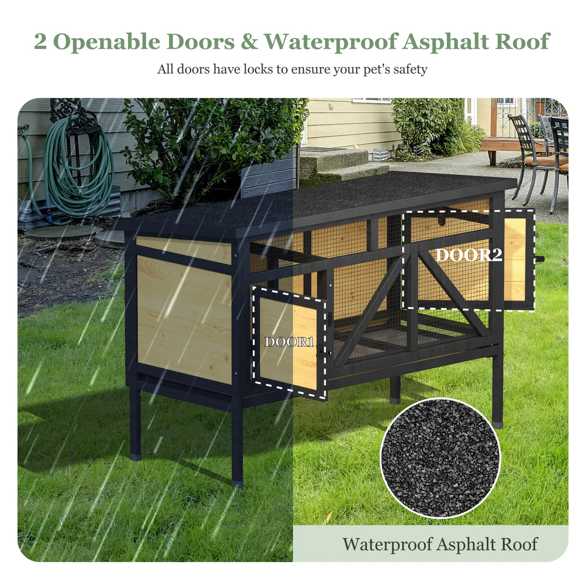 Secure Elevated Rabbit Hutch With Double Doors And Leakproof Tray