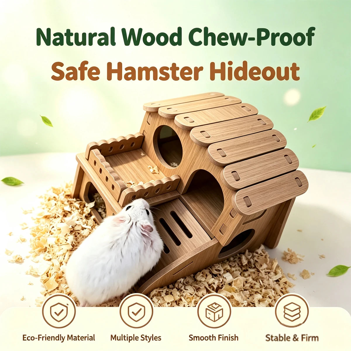 Wooden Hamster Villa MultiChamber Small Pet Hideout Shelter