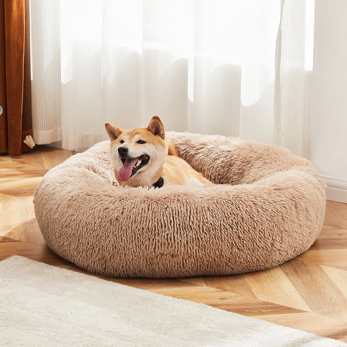 JHK Comfortable Washable Fluffy Faux Fur Calming Dog Bed