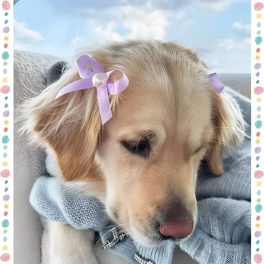 Charming Pearl Bow Pet Hair Clips For Dogs And Cats