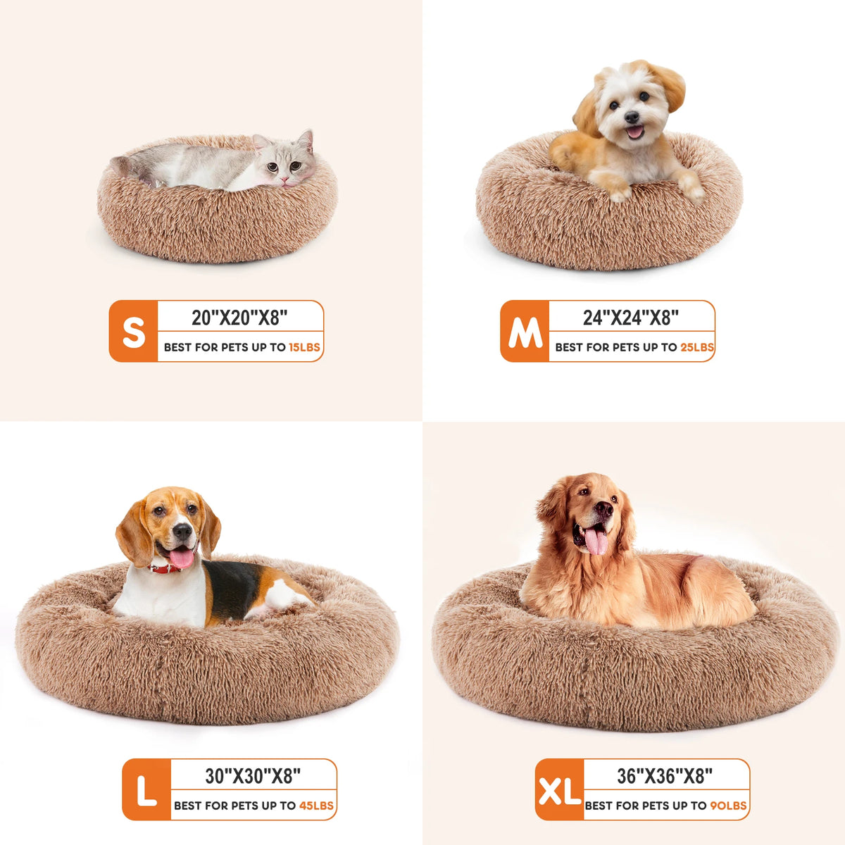 JHK Washable Round Calming Dog Bed Featuring Non Slip Base