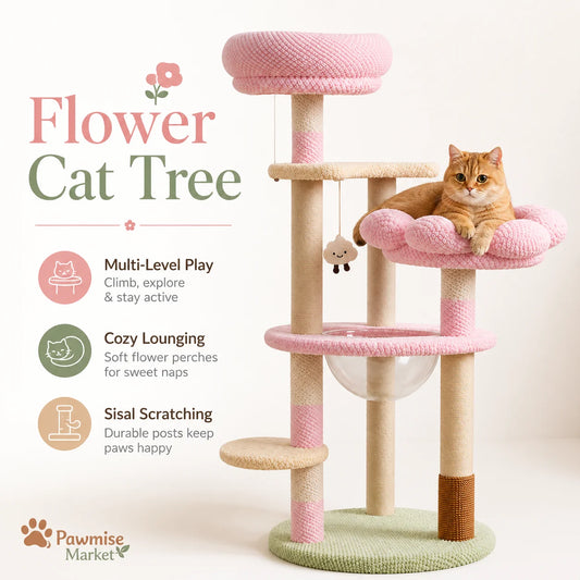 Multi Level Cat Tower With Sisal Posts And Soft Plush Perches