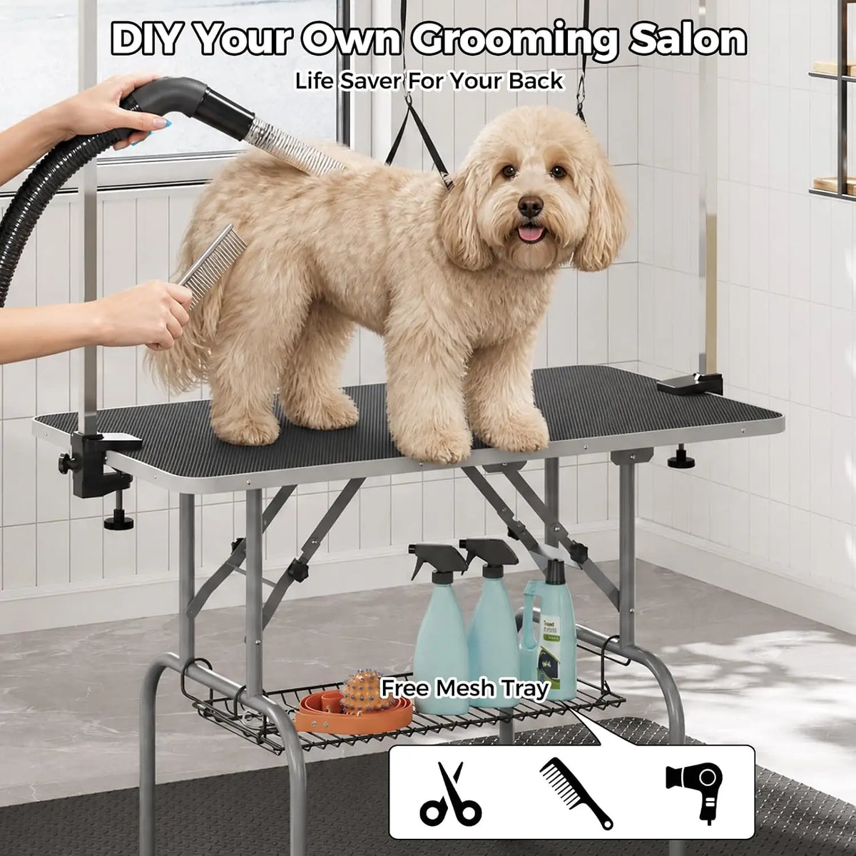 Garvee Professional Foldable Dog Grooming Table With Adjustable Arm
