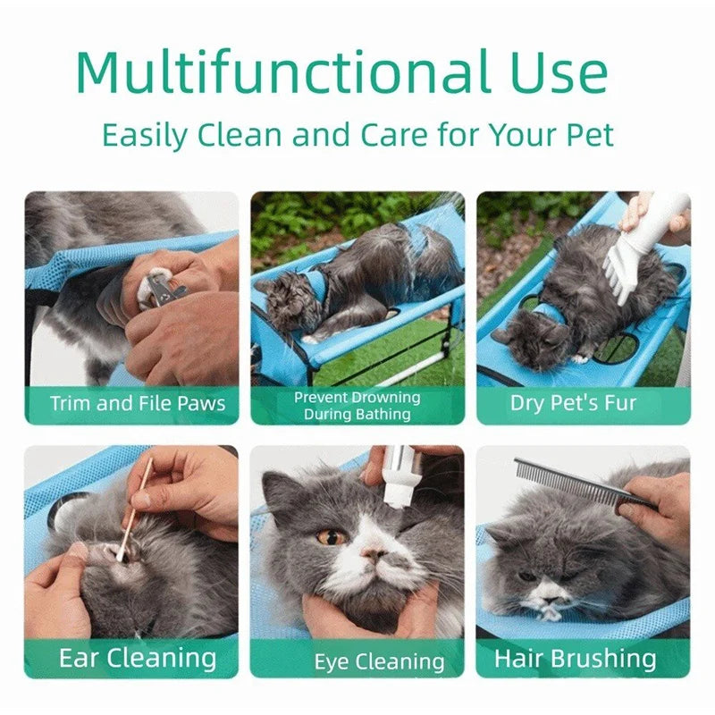 Foldable Pet Grooming Hammock With Scratch Resistant Mesh For Bathing
