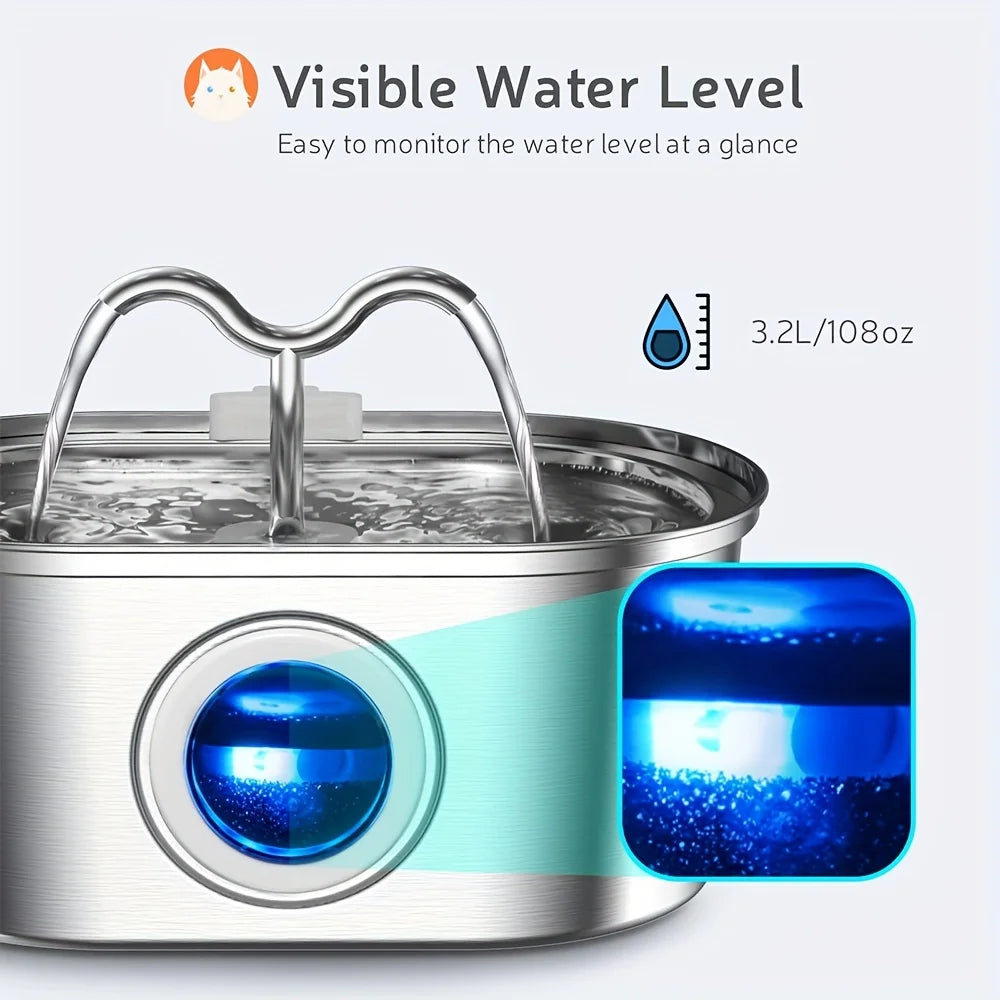 Continuous Circulating Stainless Steel Automatic Cat Water Fountain