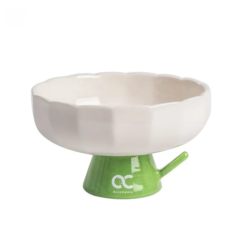 Elevated Ceramic Cat Bowl With Slanted Rim For Indoor Cats