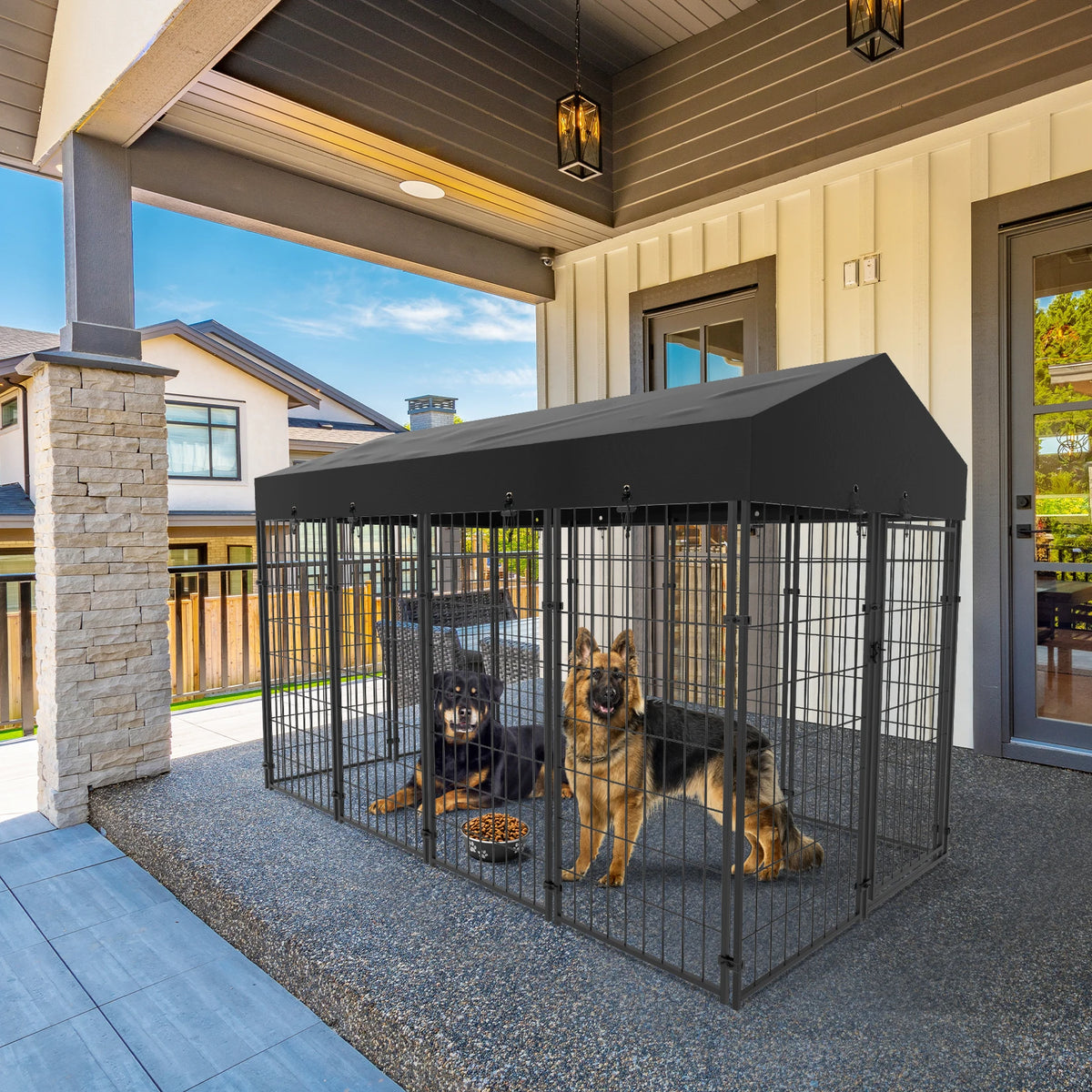 Bingopaw Galvanized Outdoor Dog Kennel Run With Weatherproof Canopy
