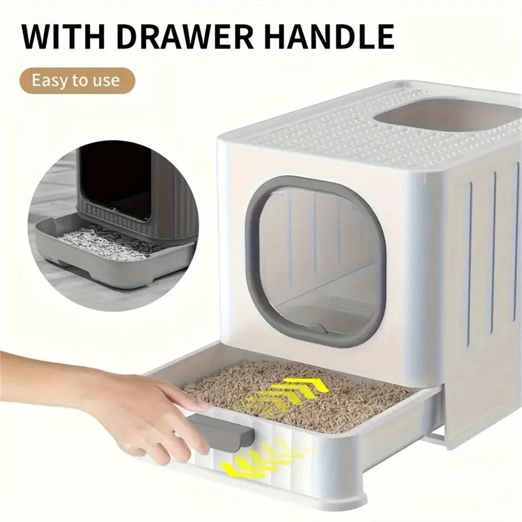 Enclosed Cat Litter Box With Protective Hood Cover And Scoop