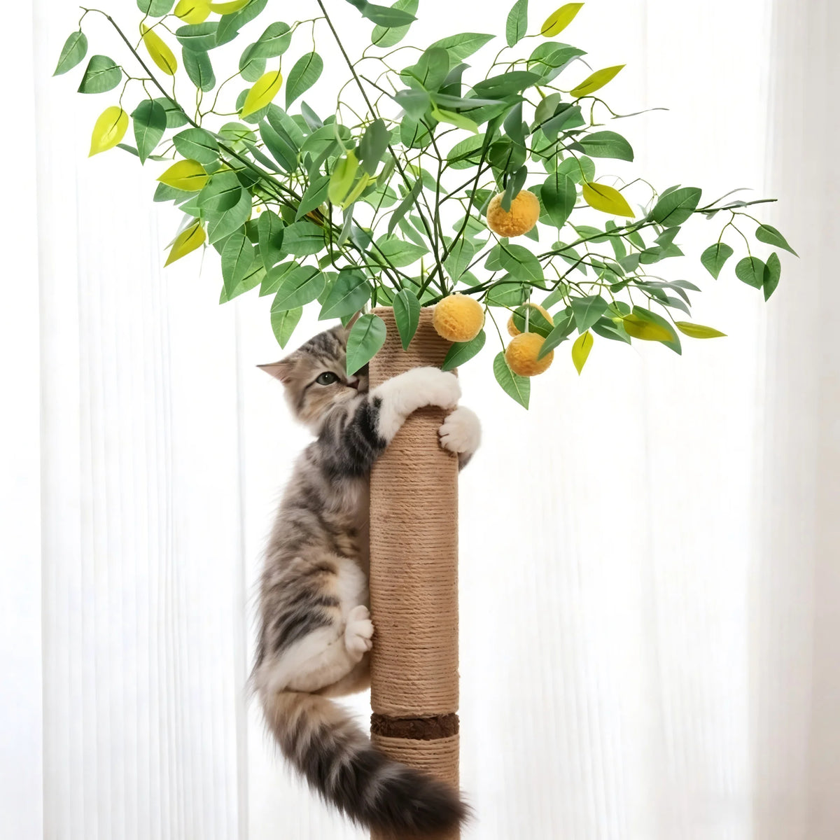Space Saving Sisal Cat Scratching Tower With Hanging Toy