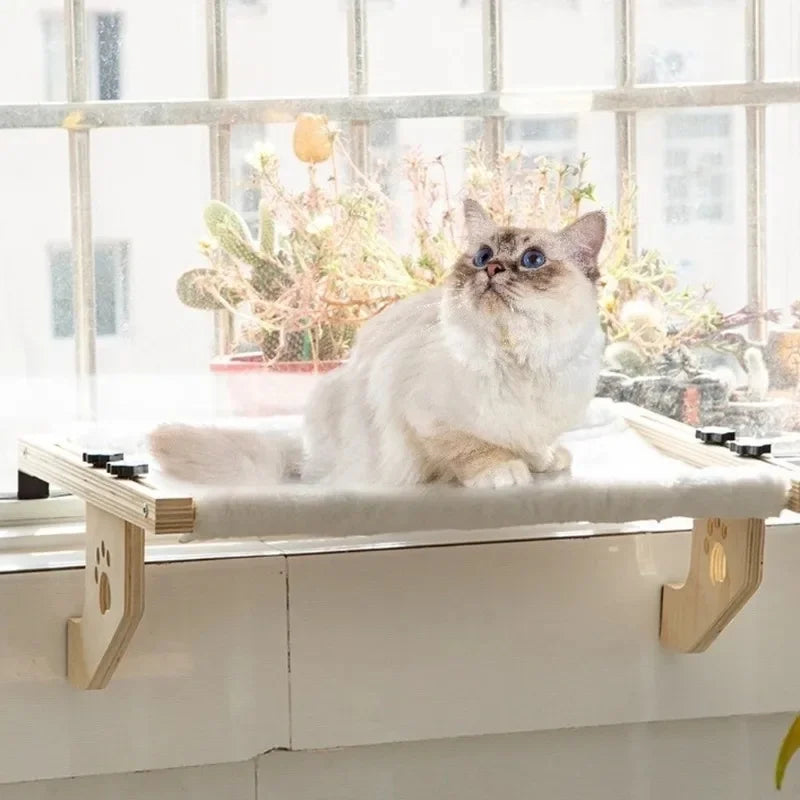 Wooden Frame Cat Window Hammock With Cushioned Paw Perch