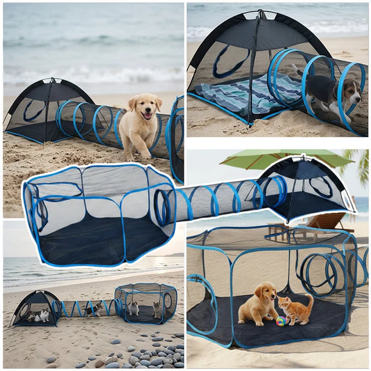 Three In One Foldable Pet Play Tent Mesh Tunnel Kennel