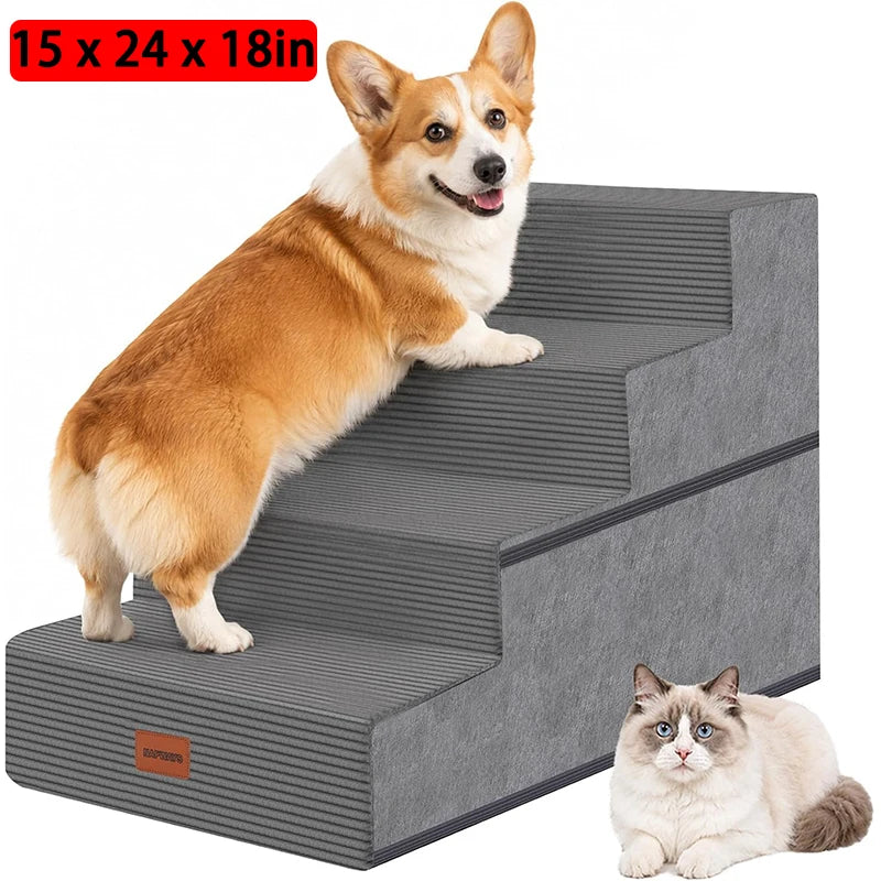 Wooden Ultra Wide Pet Steps With Removable Memory Foam Cover