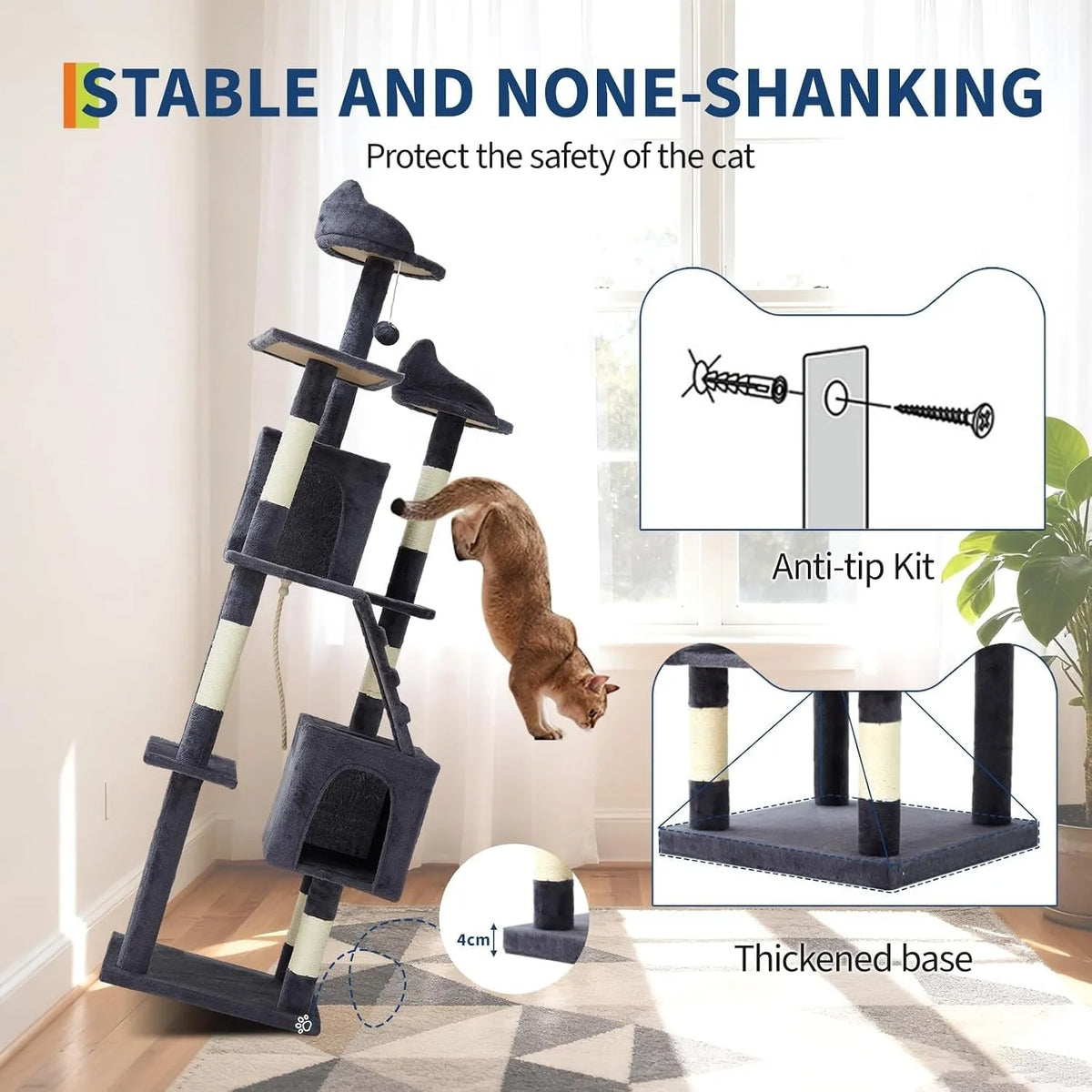 Spacious Multi Level Cat Tree With Sisal Posts And Hammock