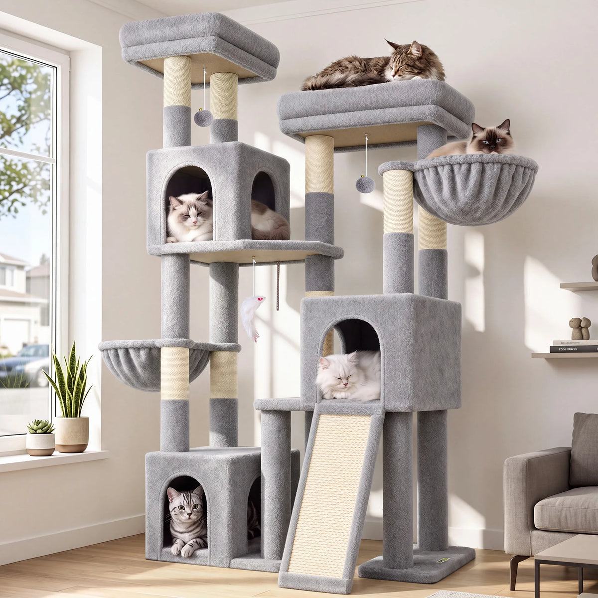 Globlazer Multi Tier Cat Climbing Tower With Sisal Posts And Hammocks