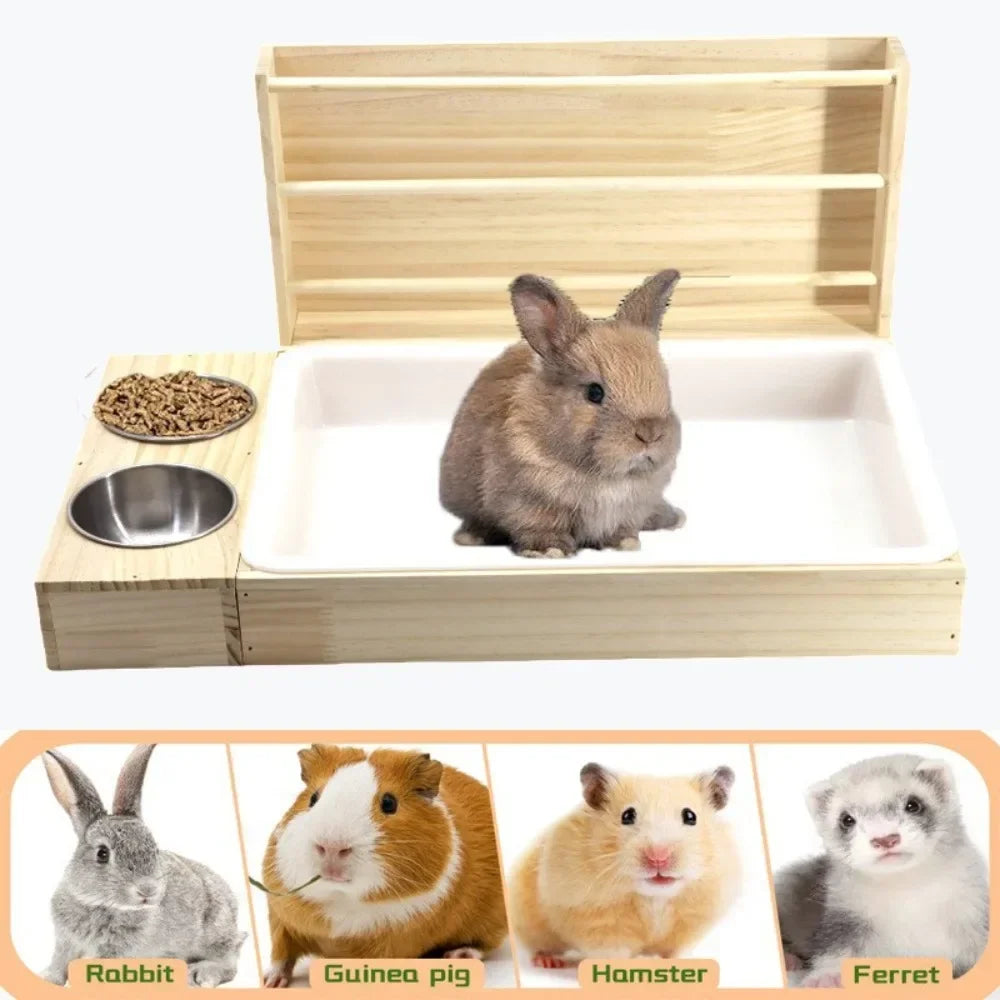 Wooden Rabbit Hay Feeder With Litter Box For Small Pets