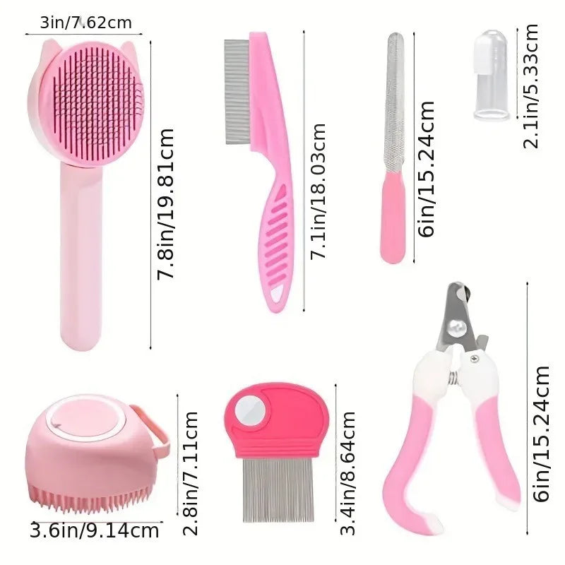 8 Piece Pet Grooming Set With Slicker Brush And Clippers