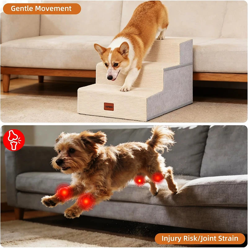 Wooden Ultra Wide Pet Steps With Removable Memory Foam Cover