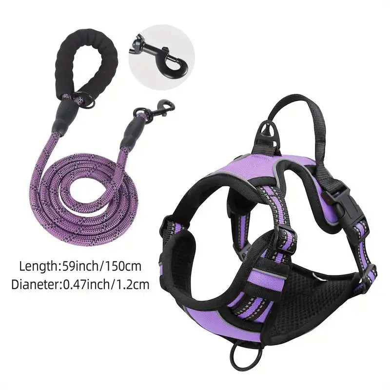 JTPAWS Reflective Service Dog Harness With Front Clip Handle