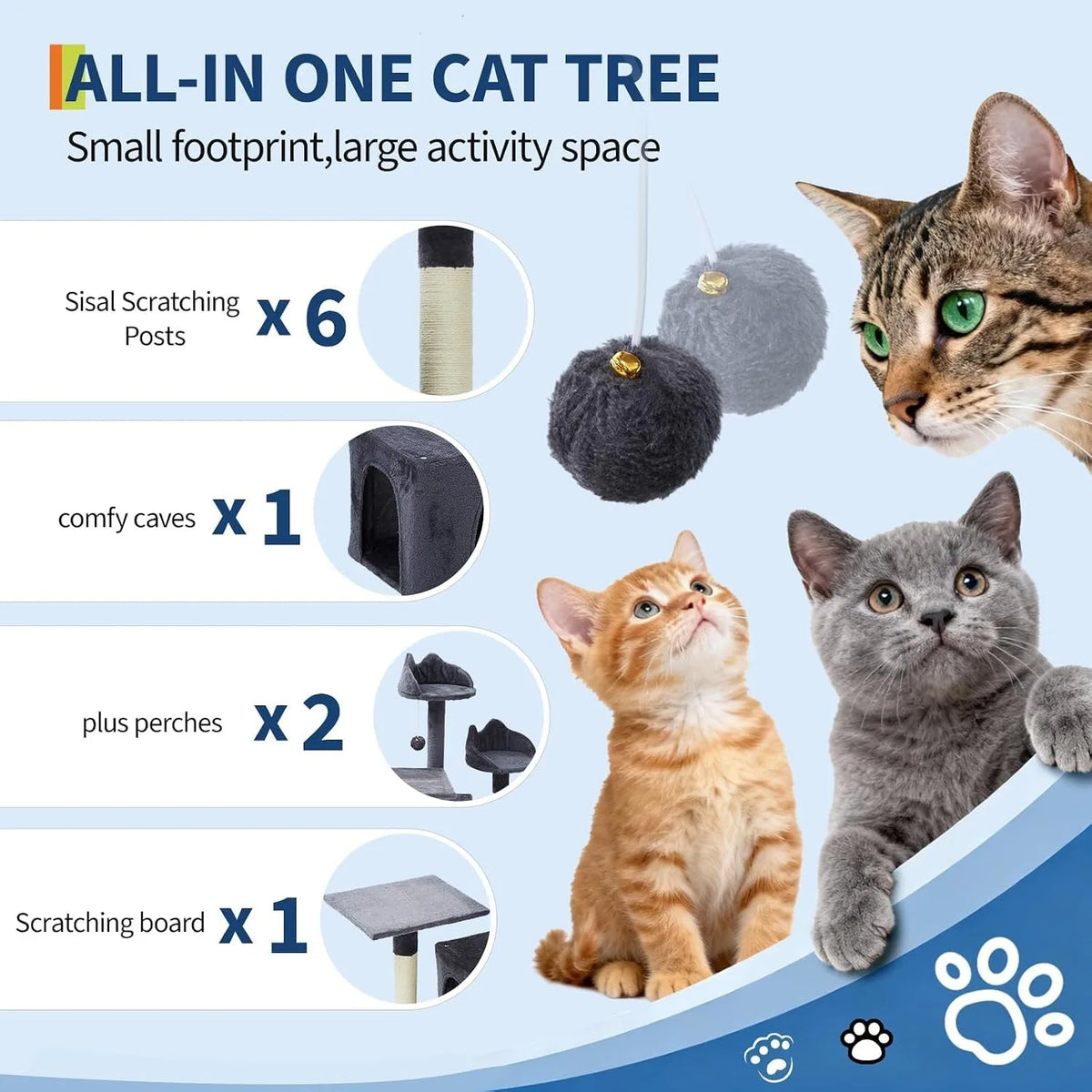 Spacious Multi Level Cat Tree With Sisal Posts And Hammock