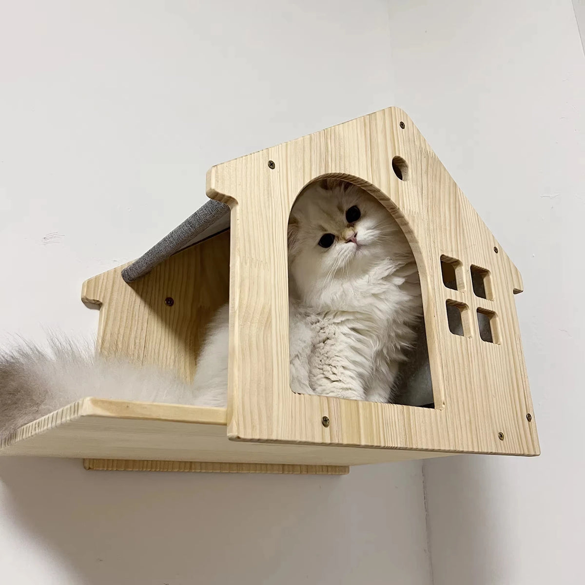 CWV Wooden Wall Mounted Cat Villa With Sleeping Platform