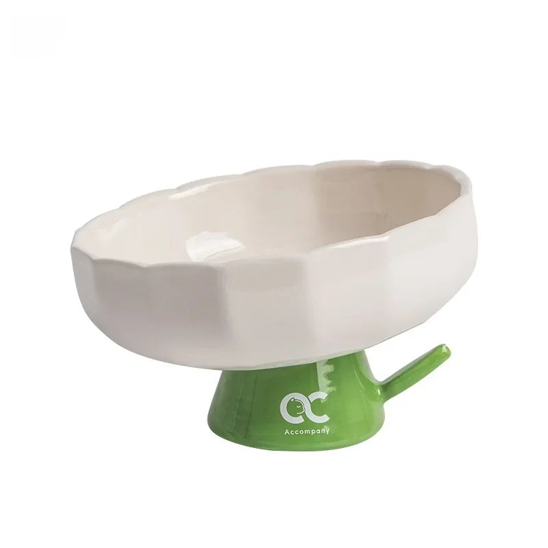 Elevated Ceramic Cat Bowl With Slanted Rim For Indoor Cats