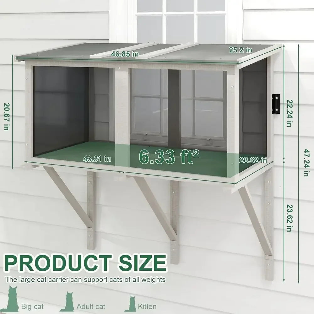 Expandable Wooden Window Cat Enclosure With Insect Proof Hammock