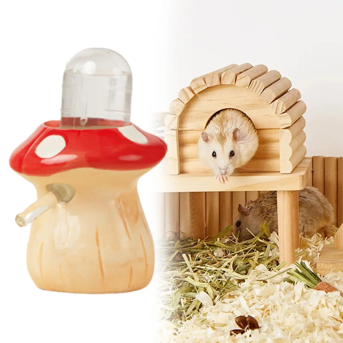 Mushroom Ceramic Hamster Water Bottle Leakproof Pet Dispenser Stand