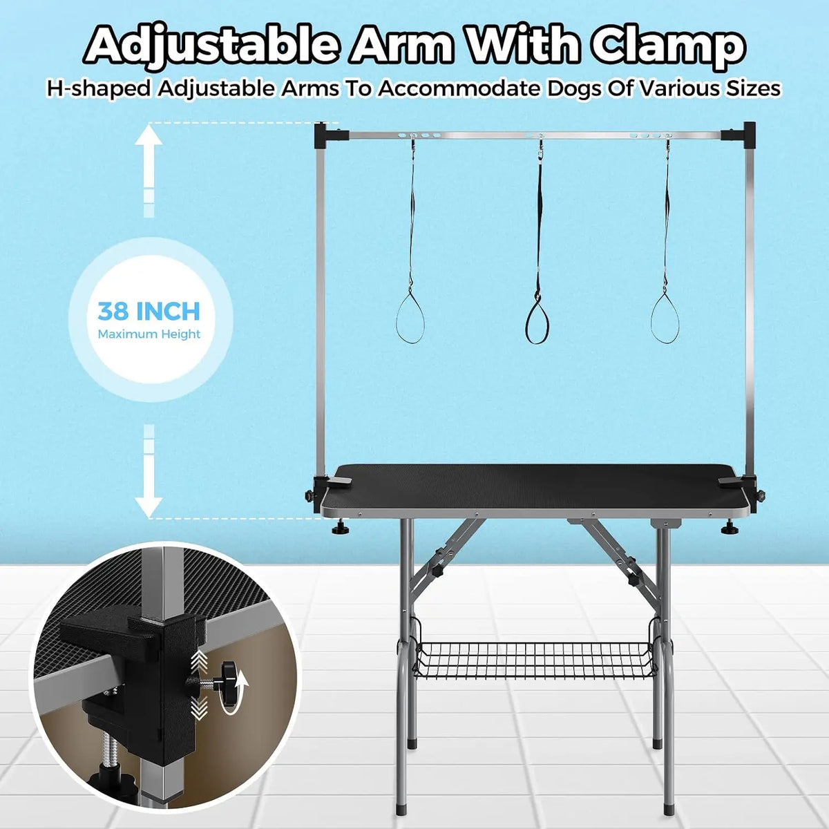 Garvee Professional Foldable Dog Grooming Table With Adjustable Arm