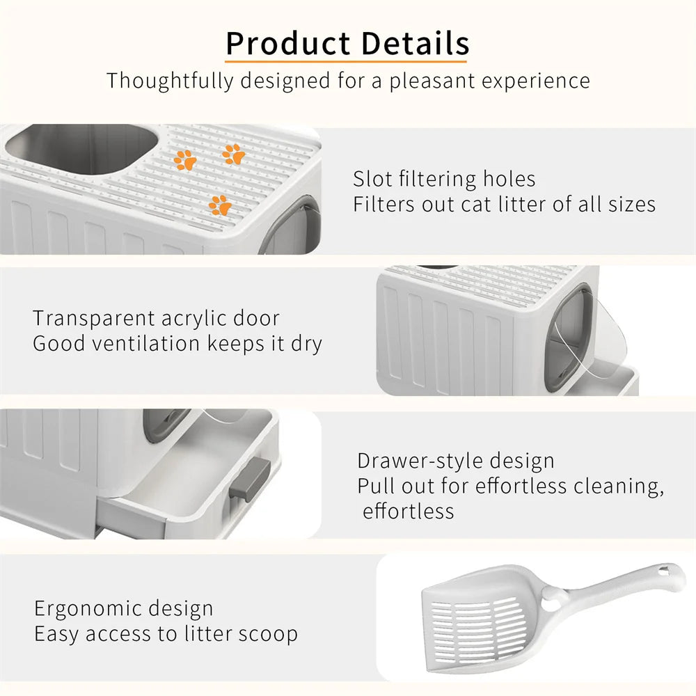 Enclosed Cat Litter Box With Protective Hood Cover And Scoop